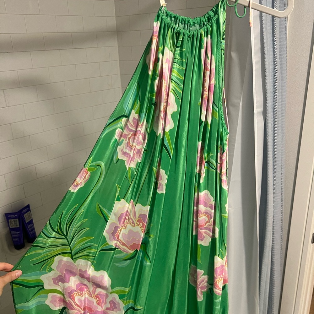 Women’s One-Shoulder Green Floral Dress